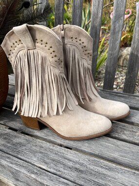 Olivia & Kate Tan Suede New Western French Boots, Size: 9